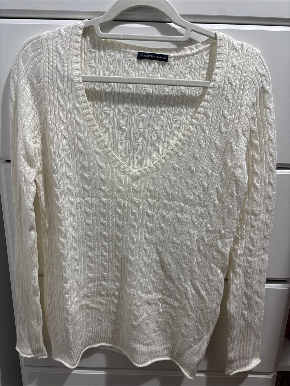 Brandy Melville Cream Cable V-Neck Sweater